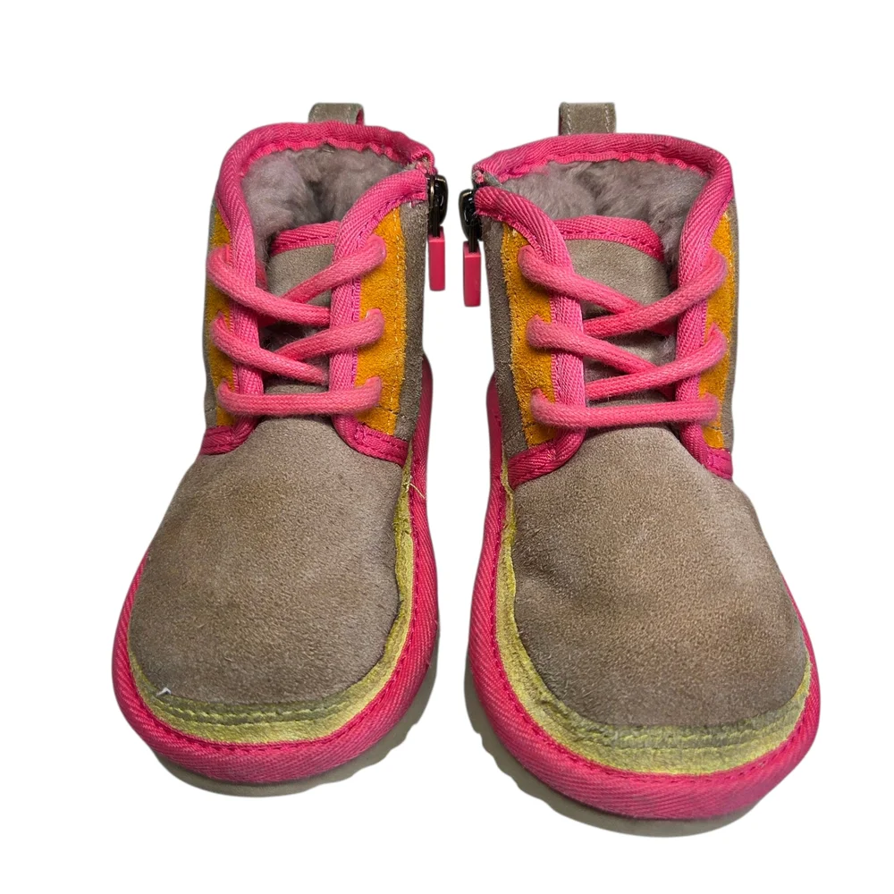 Ugg Kid's Suede Lace-up Boots with Pink and Orange Accents